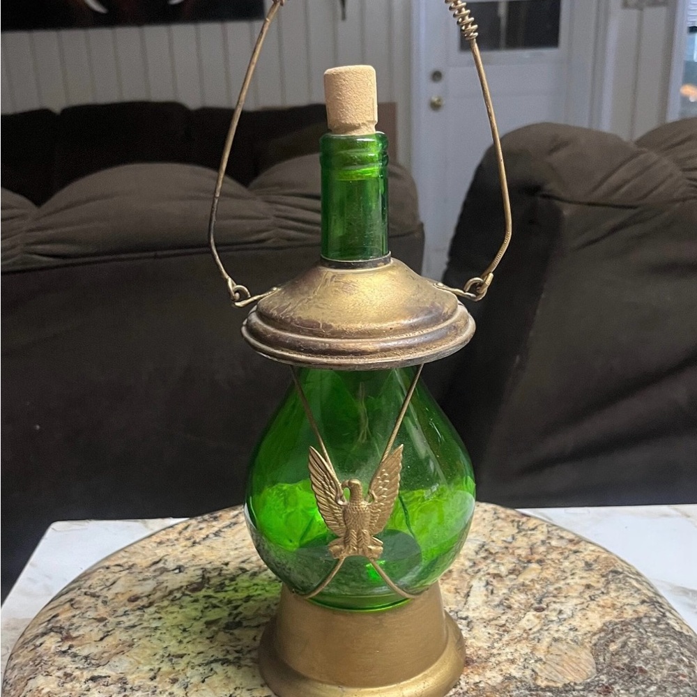 Mid-Century • Musical • Green • Glass W/ Copper Bottle